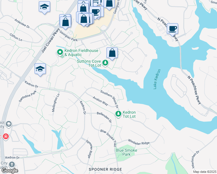 map of restaurants, bars, coffee shops, grocery stores, and more near 305 Palatine Place in Peachtree City