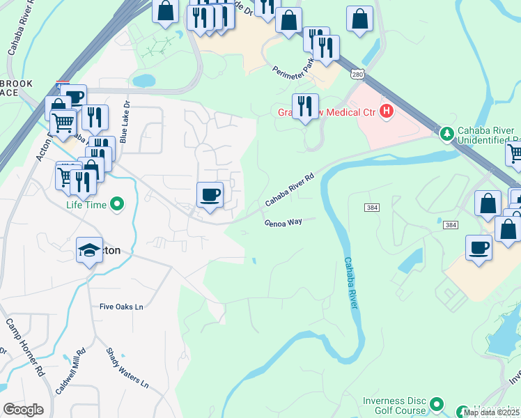 map of restaurants, bars, coffee shops, grocery stores, and more near 3196 Old U.S. 280 in Birmingham
