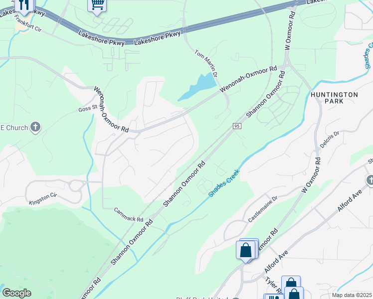 map of restaurants, bars, coffee shops, grocery stores, and more near 2719 Oxmoor Glen Drive in Birmingham