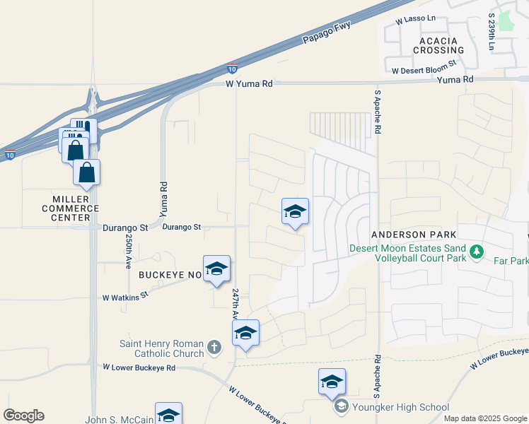 map of restaurants, bars, coffee shops, grocery stores, and more near 1345-1999 South 247th Avenue in Buckeye