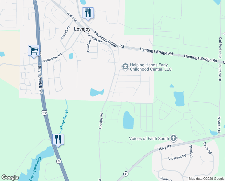 map of restaurants, bars, coffee shops, grocery stores, and more near 11969 Lovejoy Crossing Boulevard in Hampton