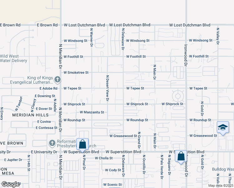 map of restaurants, bars, coffee shops, grocery stores, and more near 2495 West Tepee Street in Apache Junction