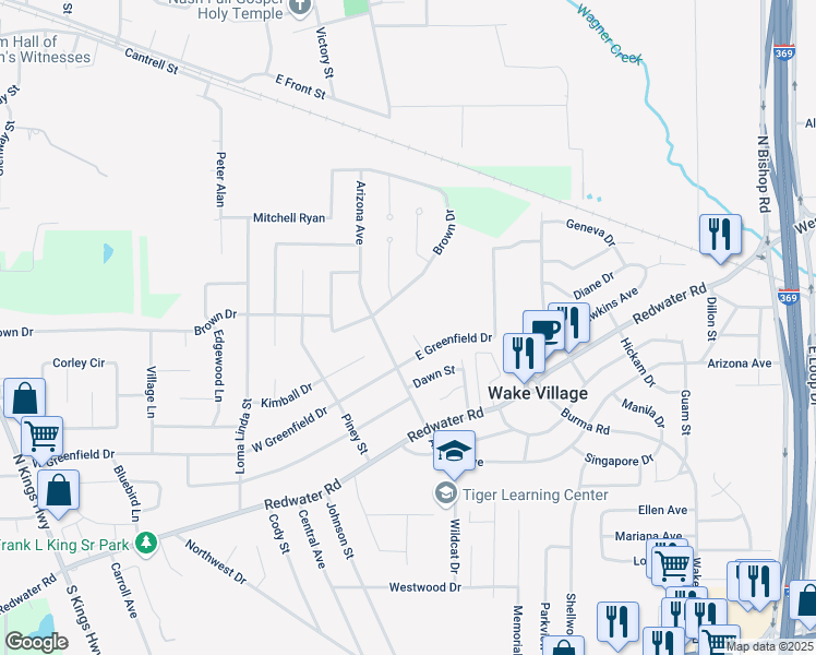 map of restaurants, bars, coffee shops, grocery stores, and more near 3 Telka Place in Wake Village