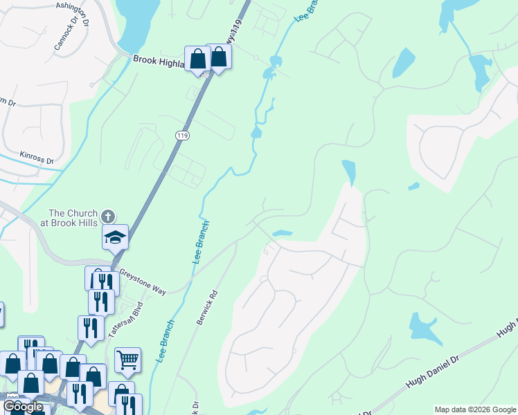 map of restaurants, bars, coffee shops, grocery stores, and more near 905 Linkside Way in Birmingham