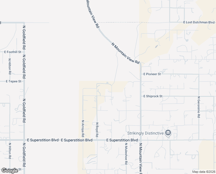 map of restaurants, bars, coffee shops, grocery stores, and more near 1532 North Roadrunner Road in Apache Junction