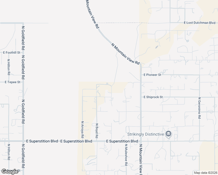 map of restaurants, bars, coffee shops, grocery stores, and more near 1532 North Roadrunner Road in Apache Junction