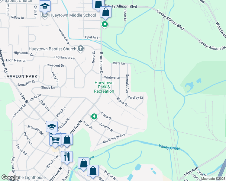 map of restaurants, bars, coffee shops, grocery stores, and more near 2707 Clyburne Street in Bessemer