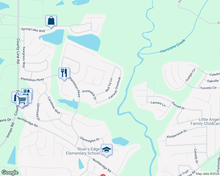 map of restaurants, bars, coffee shops, grocery stores, and more near 12004 Red Ivy Lane in Fayetteville