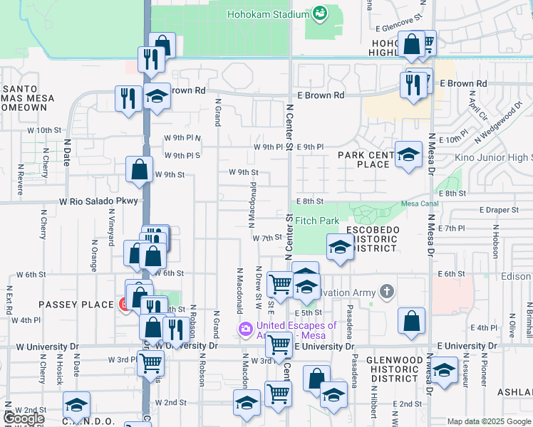 map of restaurants, bars, coffee shops, grocery stores, and more near 40 West 7th Place in Mesa