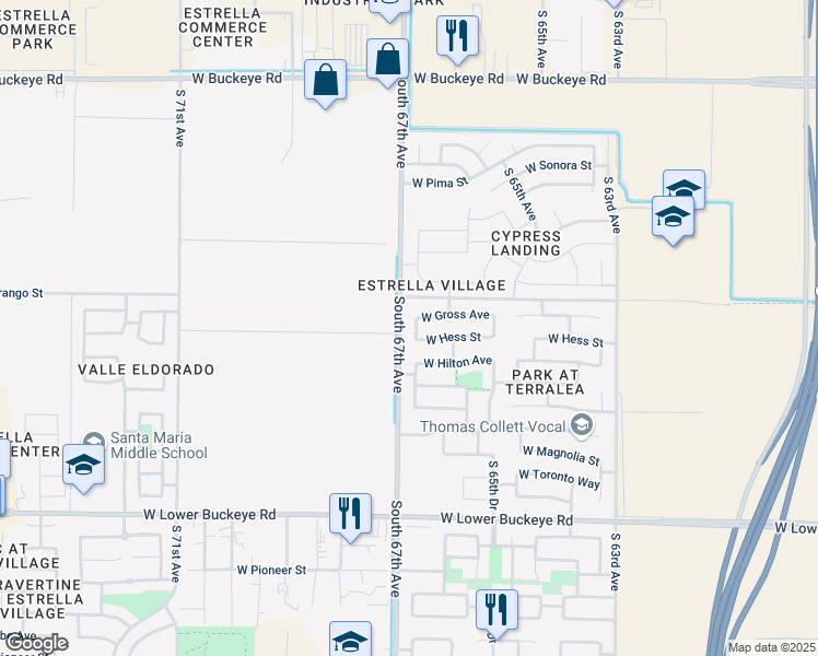 map of restaurants, bars, coffee shops, grocery stores, and more near 6626 West Hess Street in Phoenix