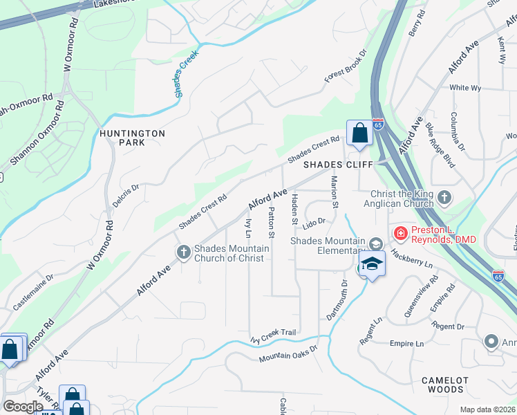 map of restaurants, bars, coffee shops, grocery stores, and more near 1035 Alford Avenue in Birmingham