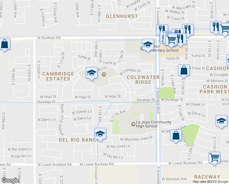 map of restaurants, bars, coffee shops, grocery stores, and more near 11783 W Apache St in Avondale