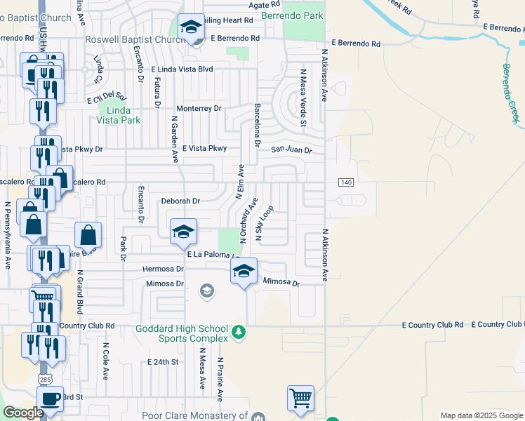 map of restaurants, bars, coffee shops, grocery stores, and more near 12 North Sky Loop in Roswell