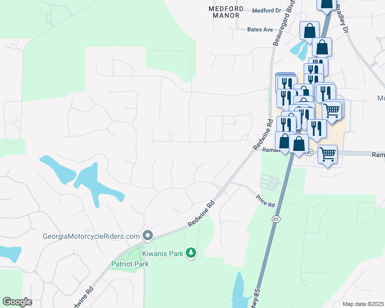 map of restaurants, bars, coffee shops, grocery stores, and more near 125 Hillcrest Trce in Fayetteville