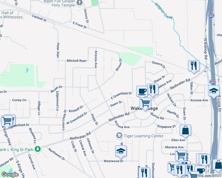 map of restaurants, bars, coffee shops, grocery stores, and more near 3 Telka Place in Wake Village