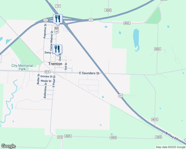 map of restaurants, bars, coffee shops, grocery stores, and more near 707 East Saunders Street in Trenton