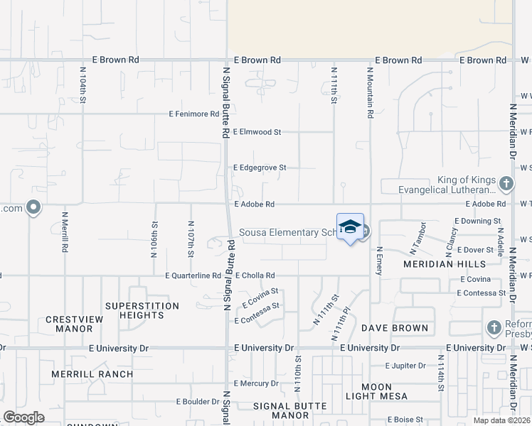 map of restaurants, bars, coffee shops, grocery stores, and more near 10905 E Adobe Rd in Mesa