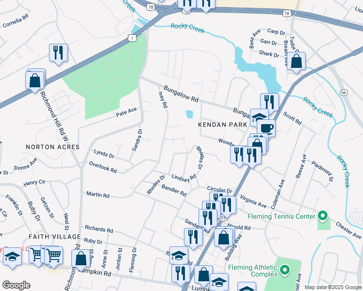 map of restaurants, bars, coffee shops, grocery stores, and more near 104 Dugans Court in Augusta