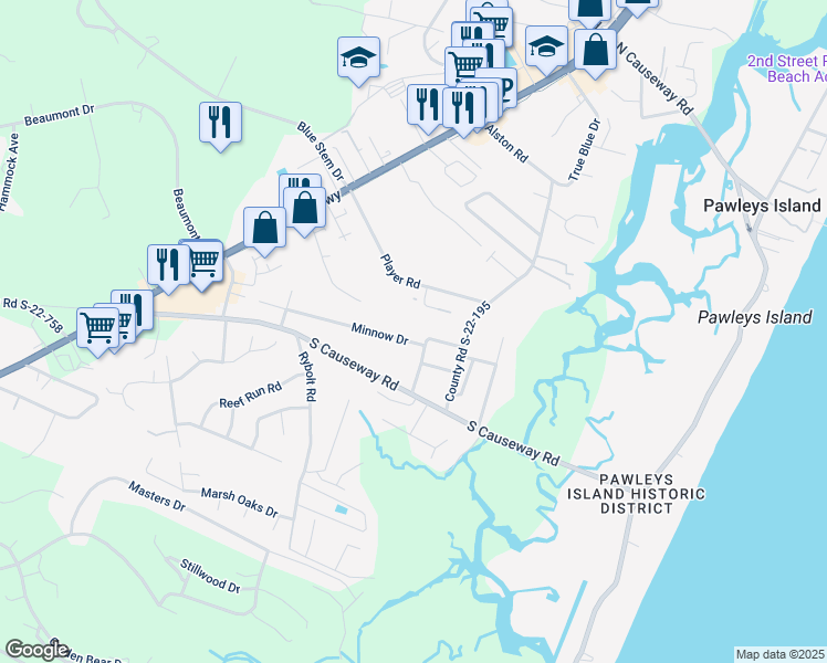 map of restaurants, bars, coffee shops, grocery stores, and more near 395 Minnow Drive in Pawleys Island