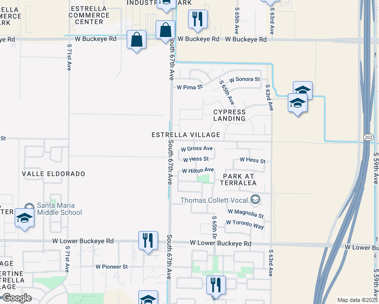 map of restaurants, bars, coffee shops, grocery stores, and more near 6613 West Gross Avenue in Phoenix