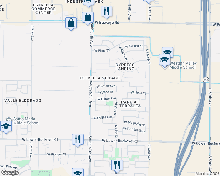 map of restaurants, bars, coffee shops, grocery stores, and more near 6530 West Hess Street in Phoenix