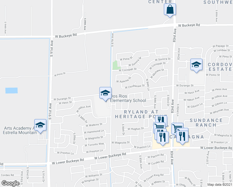 map of restaurants, bars, coffee shops, grocery stores, and more near 8634 West Gross Avenue in Tolleson
