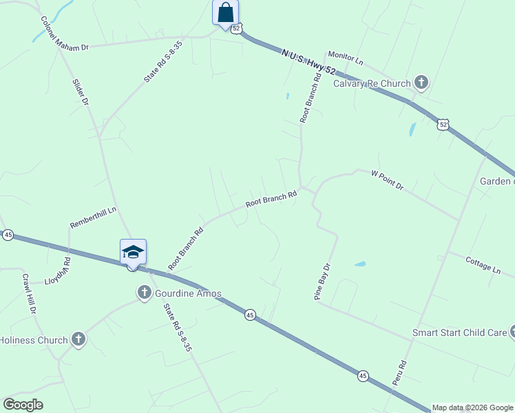 map of restaurants, bars, coffee shops, grocery stores, and more near 697 Root Branch Road in Pineville
