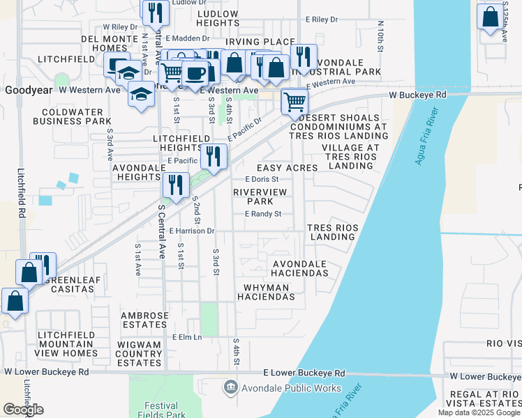 map of restaurants, bars, coffee shops, grocery stores, and more near 518 East Randy Street in Avondale