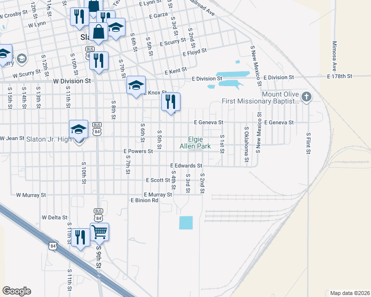 map of restaurants, bars, coffee shops, grocery stores, and more near 501-599 E Powers St in Slaton
