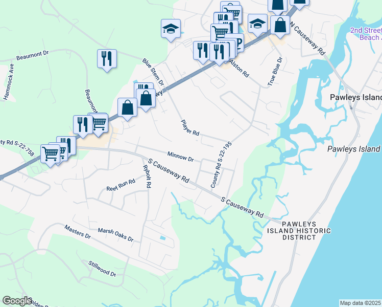 map of restaurants, bars, coffee shops, grocery stores, and more near 395 Minnow Dr in Pawleys Island