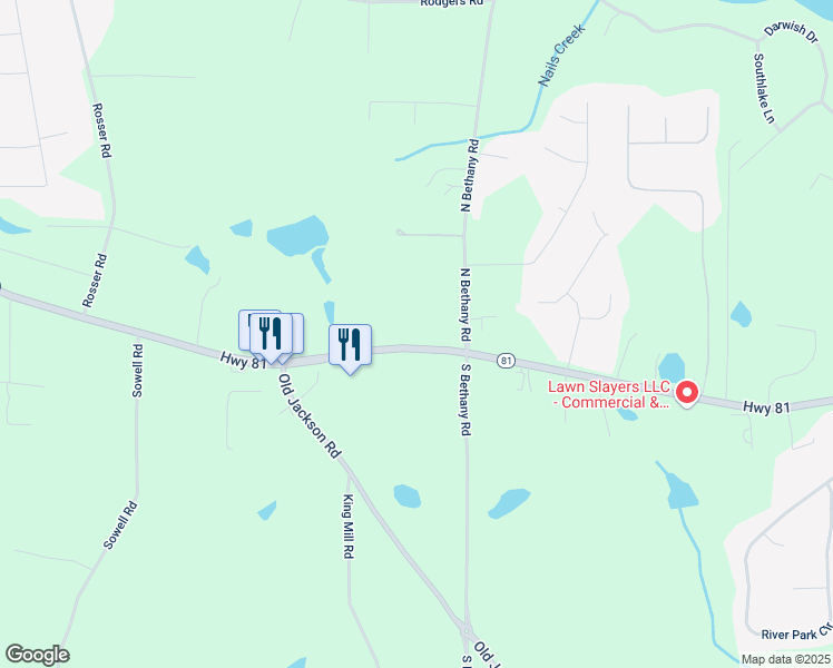 map of restaurants, bars, coffee shops, grocery stores, and more near 1891 Highway 81 in McDonough