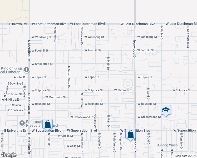 map of restaurants, bars, coffee shops, grocery stores, and more near 1513 North Grand Drive in Apache Junction
