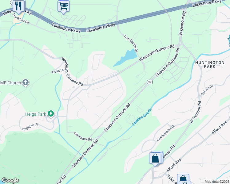 map of restaurants, bars, coffee shops, grocery stores, and more near 2719 Oxmoor Glen Drive in Birmingham