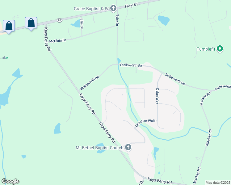 map of restaurants, bars, coffee shops, grocery stores, and more near 134 Floresta Drive in McDonough