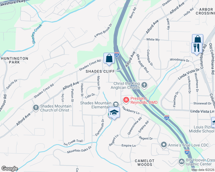 map of restaurants, bars, coffee shops, grocery stores, and more near 2213 Marion Street in Birmingham