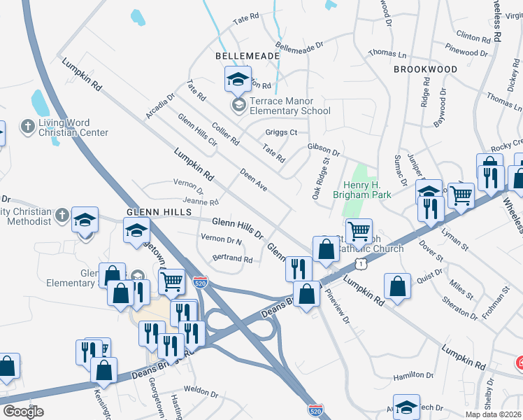 map of restaurants, bars, coffee shops, grocery stores, and more near 2708 Lumpkin Road in Augusta