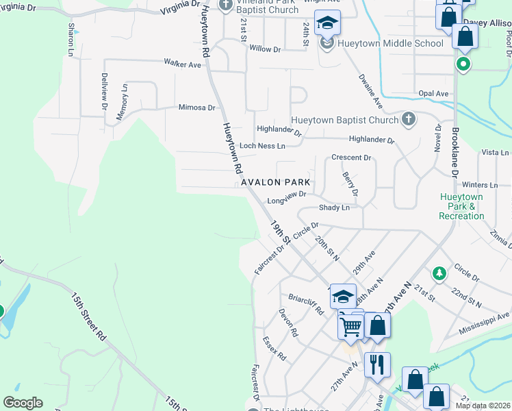 map of restaurants, bars, coffee shops, grocery stores, and more near 1133 Hueytown Road in Bessemer
