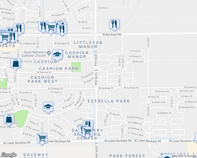 map of restaurants, bars, coffee shops, grocery stores, and more near 1816 South 106th Lane in Tolleson