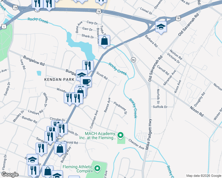 map of restaurants, bars, coffee shops, grocery stores, and more near 2486 Coleman Avenue in Augusta