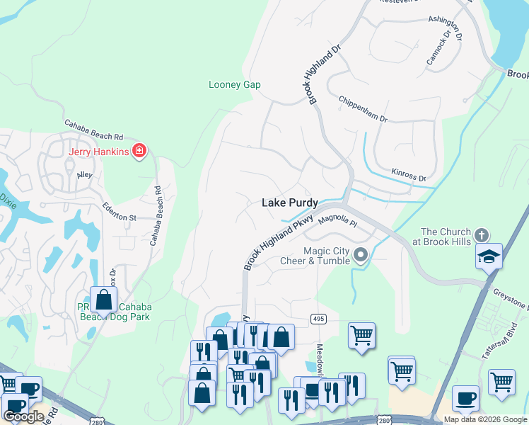 map of restaurants, bars, coffee shops, grocery stores, and more near 1030 Newhaven Court in Birmingham
