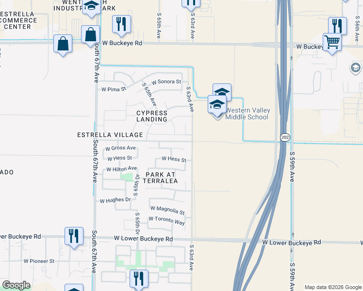 map of restaurants, bars, coffee shops, grocery stores, and more near 6328 West Hess Street in Phoenix