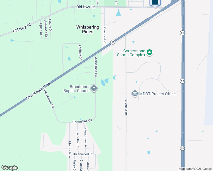 map of restaurants, bars, coffee shops, grocery stores, and more near 1540-1600 Horseshoe Circle in Starkville