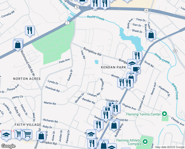 map of restaurants, bars, coffee shops, grocery stores, and more near 104 Dugans Court in Augusta