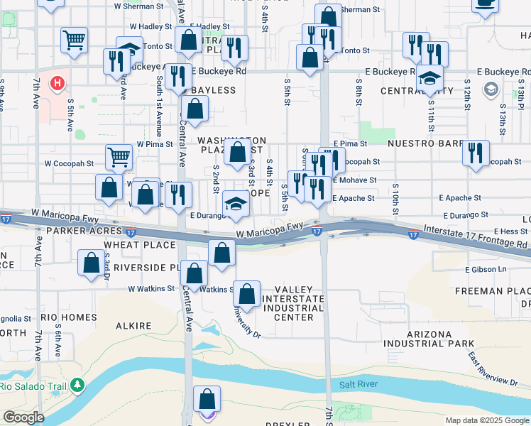 map of restaurants, bars, coffee shops, grocery stores, and more near 330 West Maricopa Freeway in Phoenix