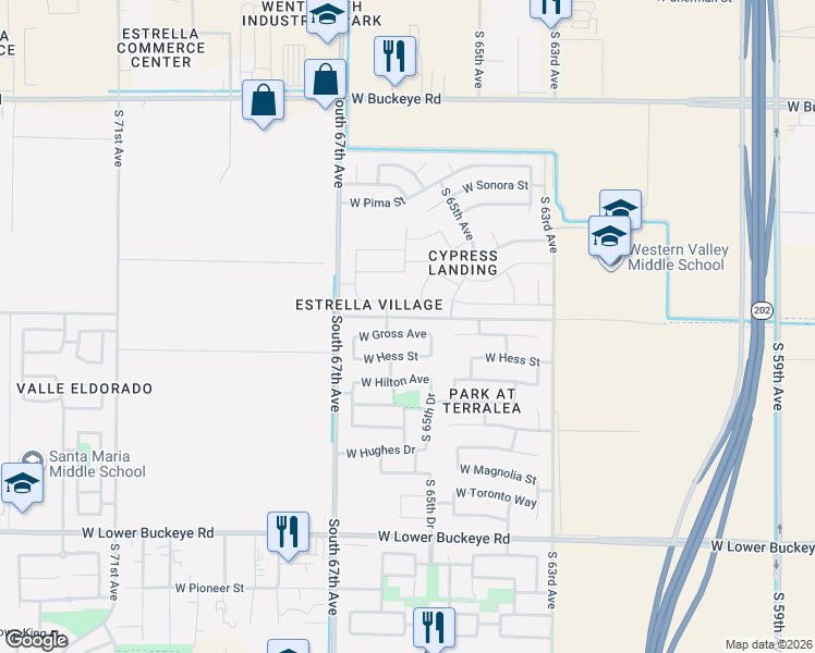 map of restaurants, bars, coffee shops, grocery stores, and more near 6530 West Hess Street in Phoenix