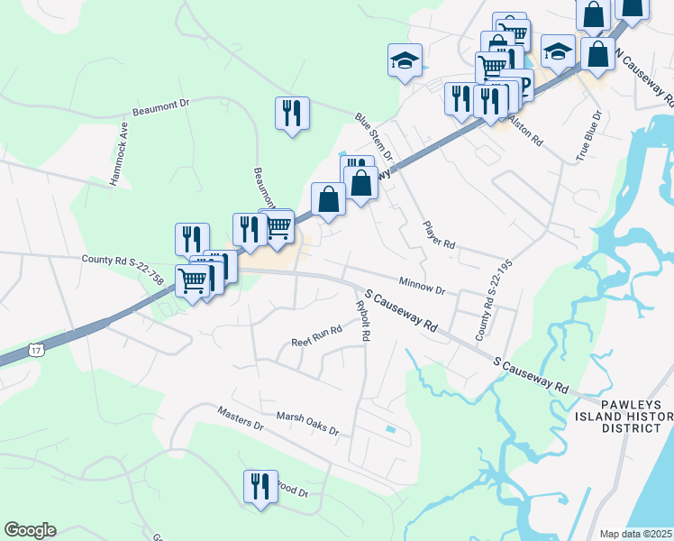 map of restaurants, bars, coffee shops, grocery stores, and more near 1 Navigators Drive in Pawleys Island