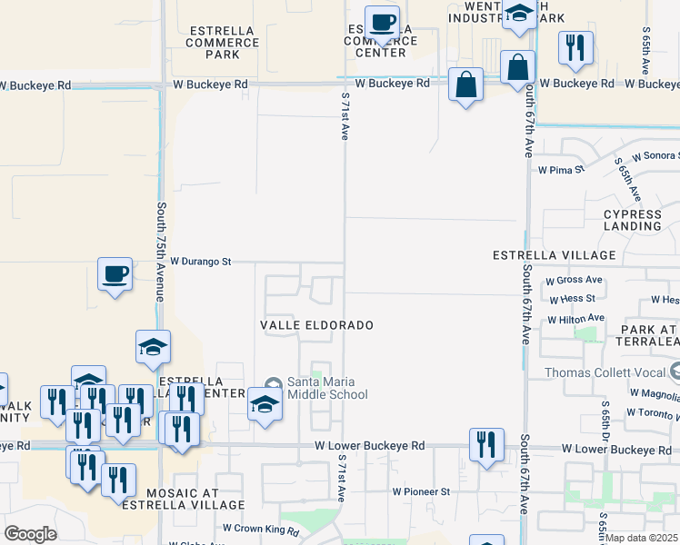 map of restaurants, bars, coffee shops, grocery stores, and more near 7102 West Hess Avenue in Phoenix
