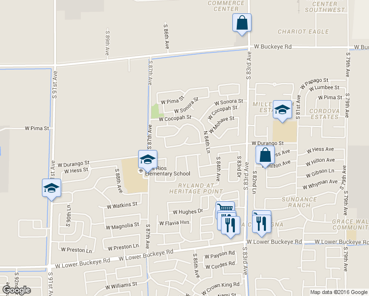 map of restaurants, bars, coffee shops, grocery stores, and more near 8532 West Chickasaw Street in Tolleson