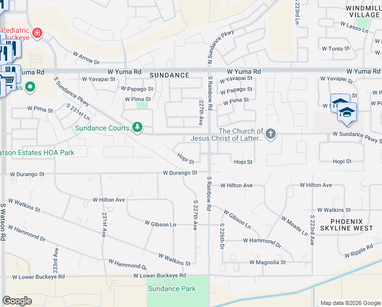 map of restaurants, bars, coffee shops, grocery stores, and more near 22769 West Ashleigh Marie Drive in Buckeye