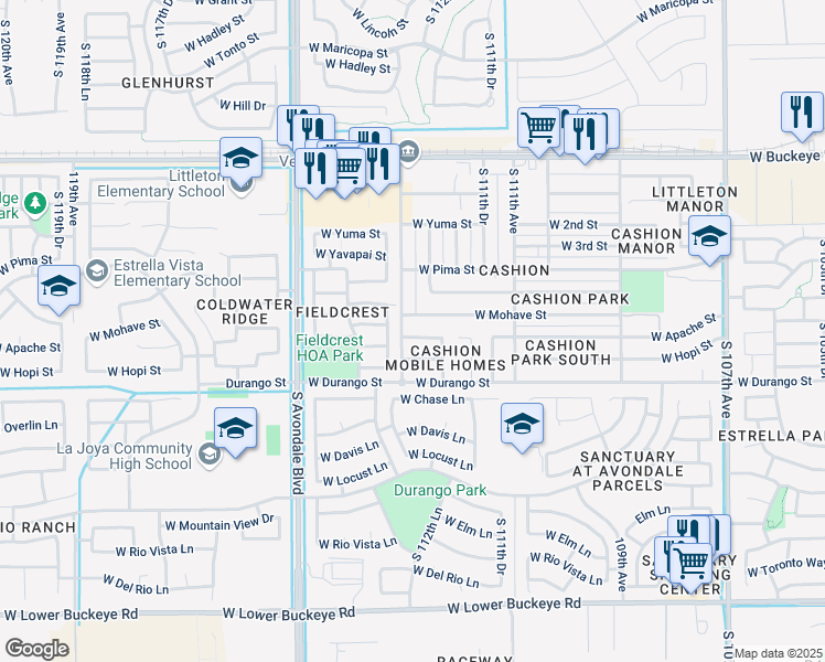 map of restaurants, bars, coffee shops, grocery stores, and more near 1637 South 113th Drive in Avondale